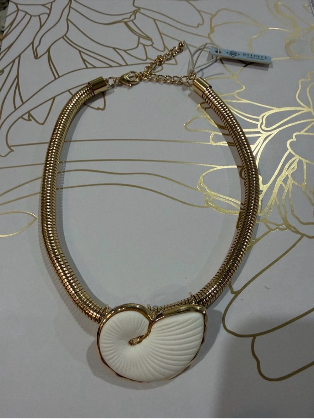 Gold and White Shell Collar Necklace
